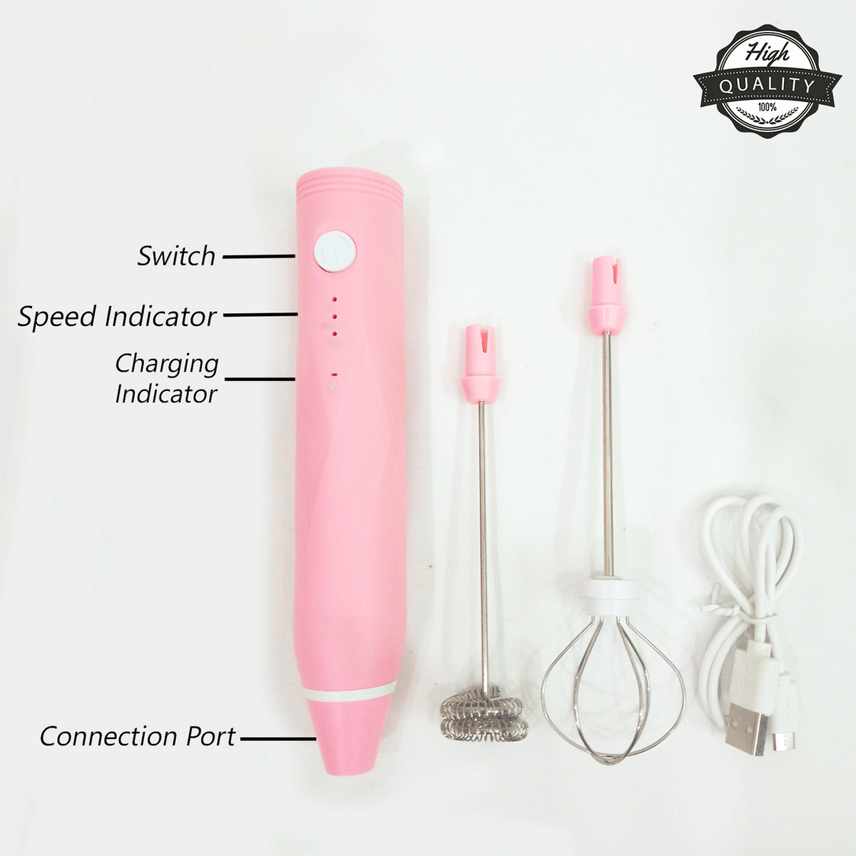 Rechargeable Zoni Stores coffee beater and egg whisker with stainless steel beaters and ergonomic handle for versatile kitchen use.