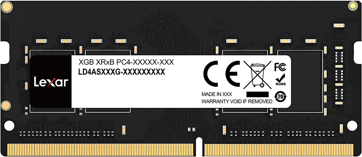 Lexar 16GB DDR4 RAM module for laptops, PC4 3200MHz SO-DIMM memory stick with 260-pin connector, compact and easy to install.