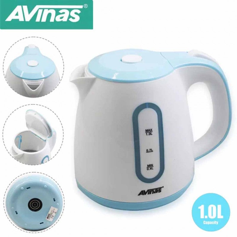 Zoni Stores AVINAS AV-992 automatic shut-off electric kettle with stainless steel body and ergonomic handle.