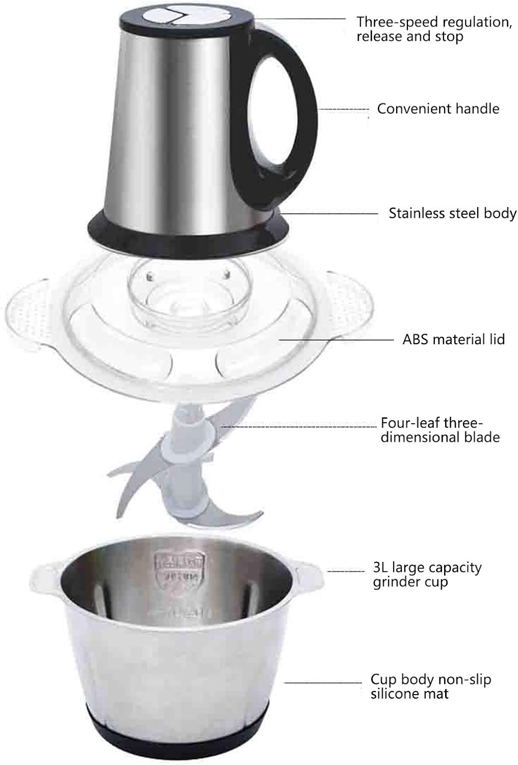 Silver Crest Meat and Vegetable Chopper with 4 blades, compact manual meat grinder for efficient food processing.