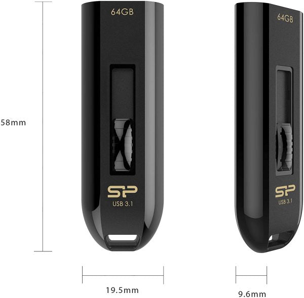 SILICON POWER, USB DRIVES Silicon Power 64GB Flash Drive Blaze B21 USB 3.1 High Performance Black (SP064GBUF3B21V1K)