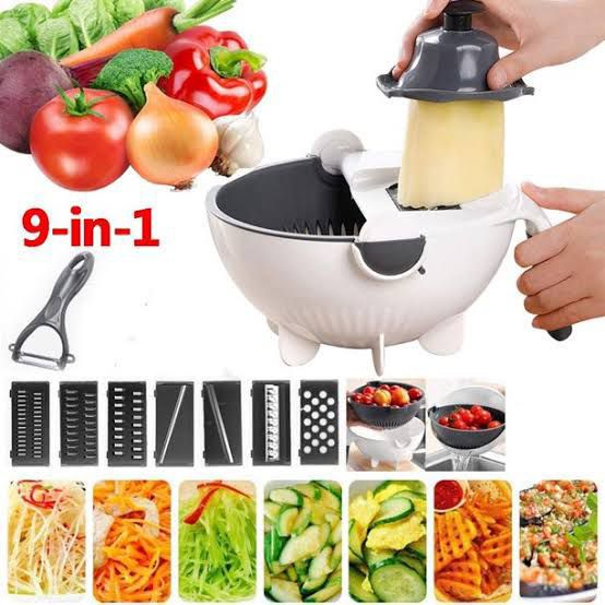 9-in-1 multifunctional vegetable slicer by Zoni Stores with rotating blades, vegetable bowl, drainage, and storage box for easy prep.