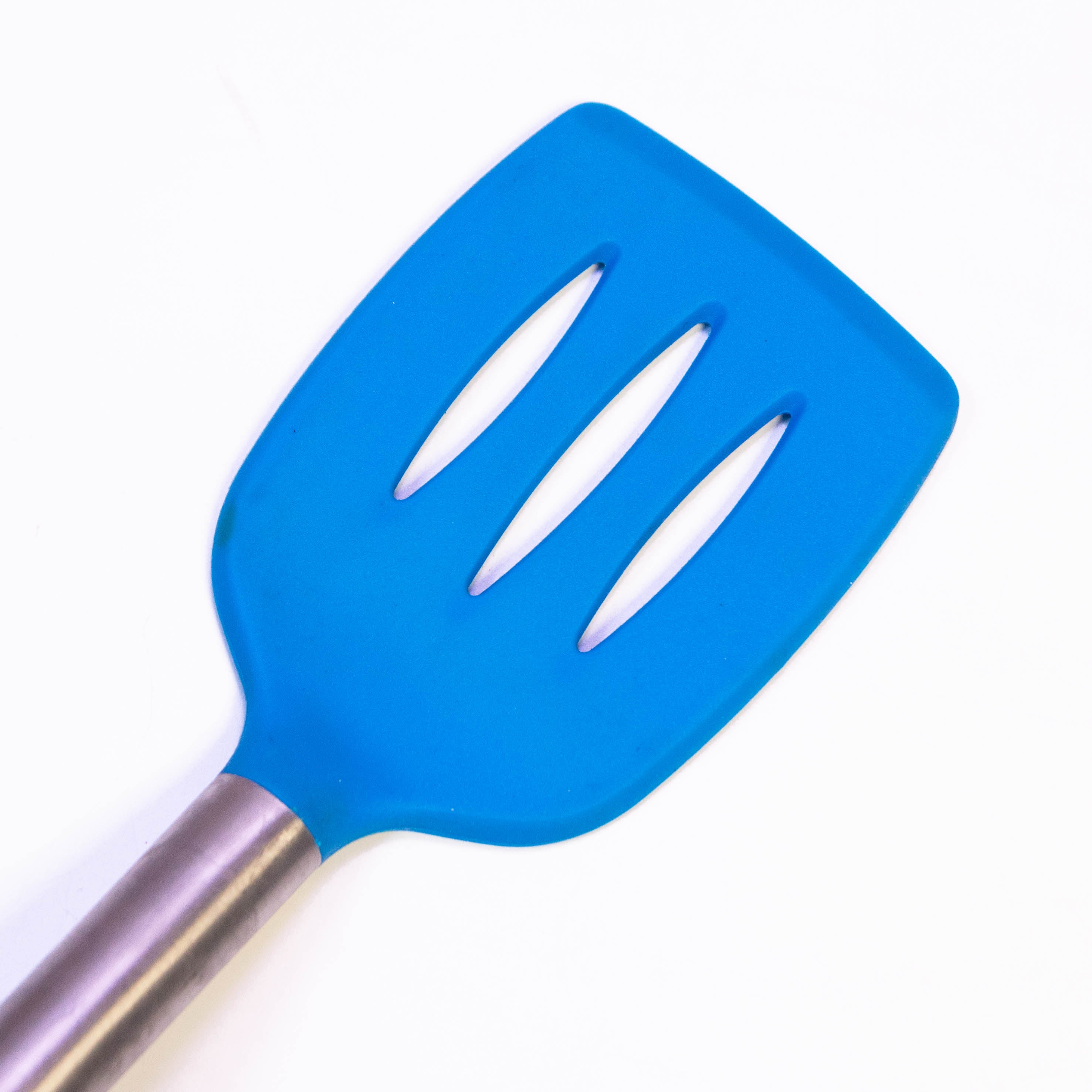 Tablecraft 14" Slotted Turner Spatula with Multi-Color Silicone Head & Stainless Steel Handle