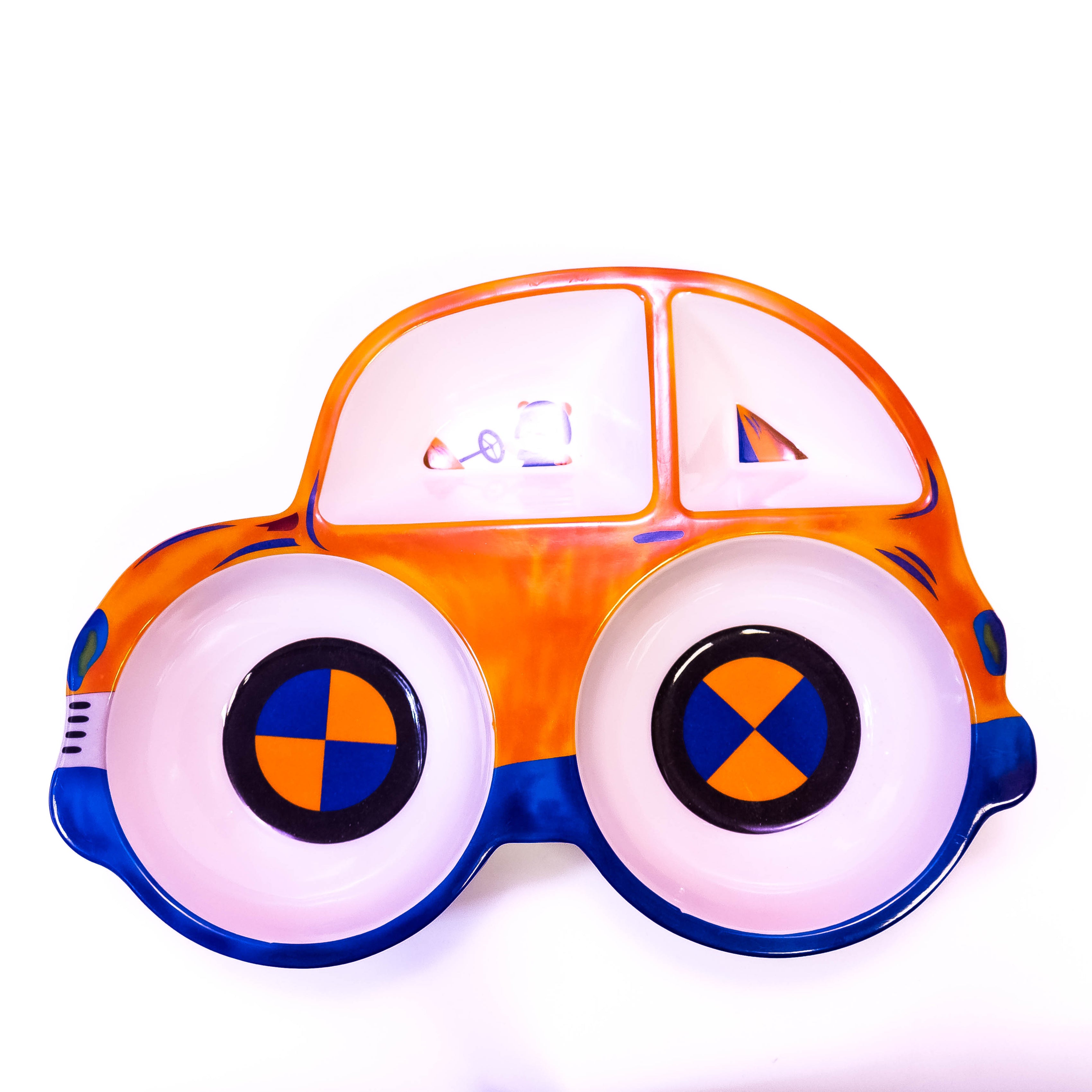 Car-Shaped Cartoon Dining Plates with 4 Partitions