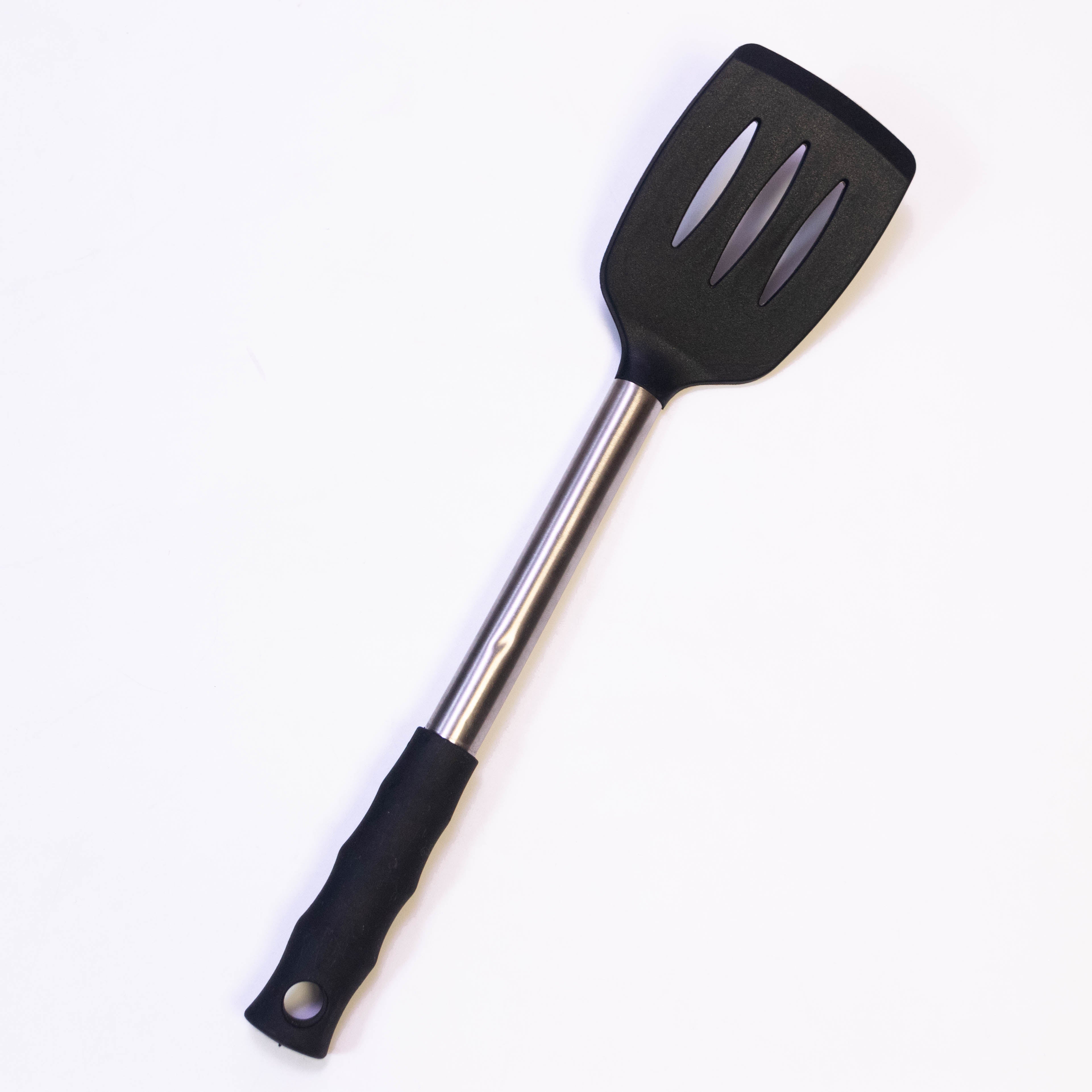 Tablecraft 14" Slotted Turner Spatula with Multi-Color Silicone Head & Stainless Steel Handle