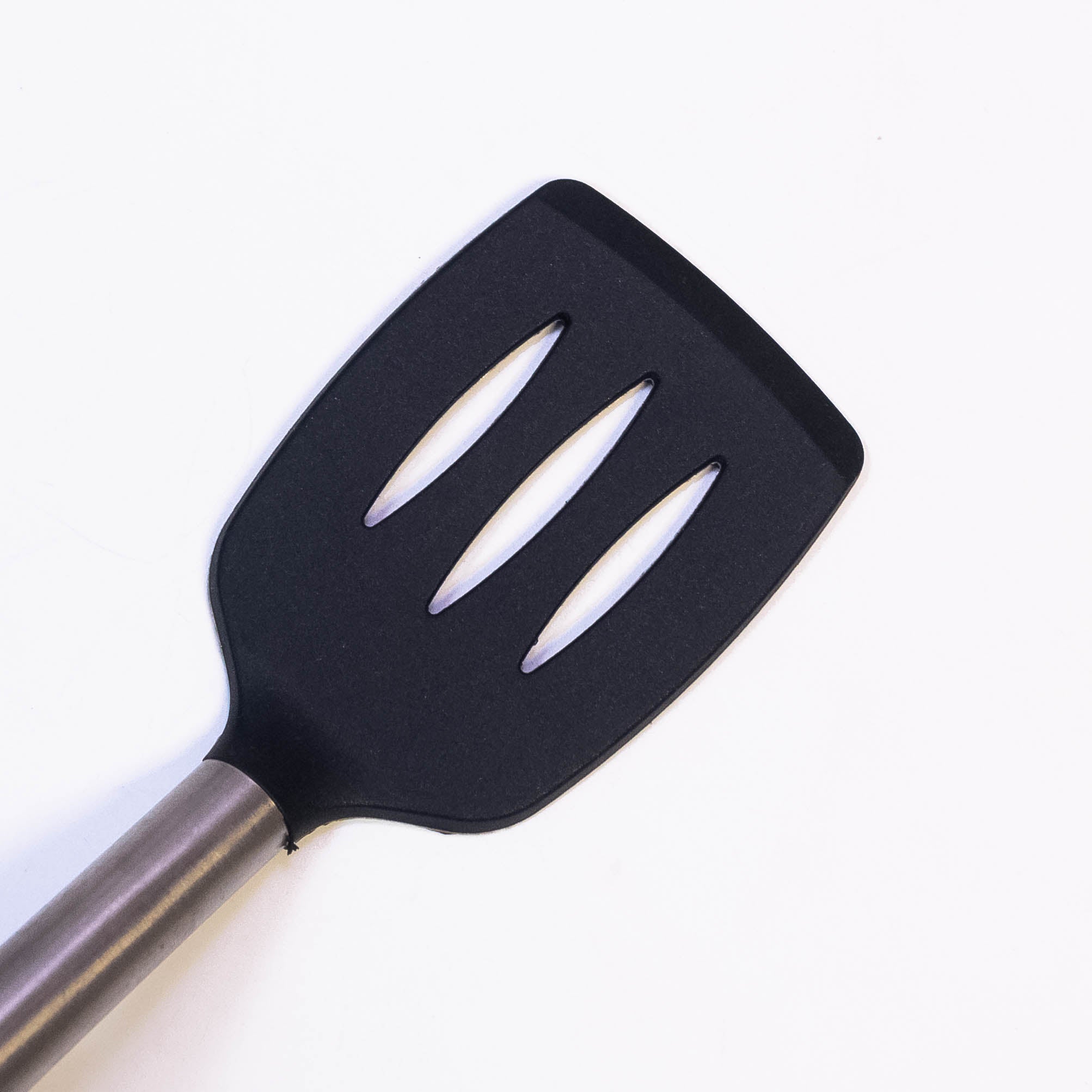 Tablecraft 14" Slotted Turner Spatula with Multi-Color Silicone Head & Stainless Steel Handle