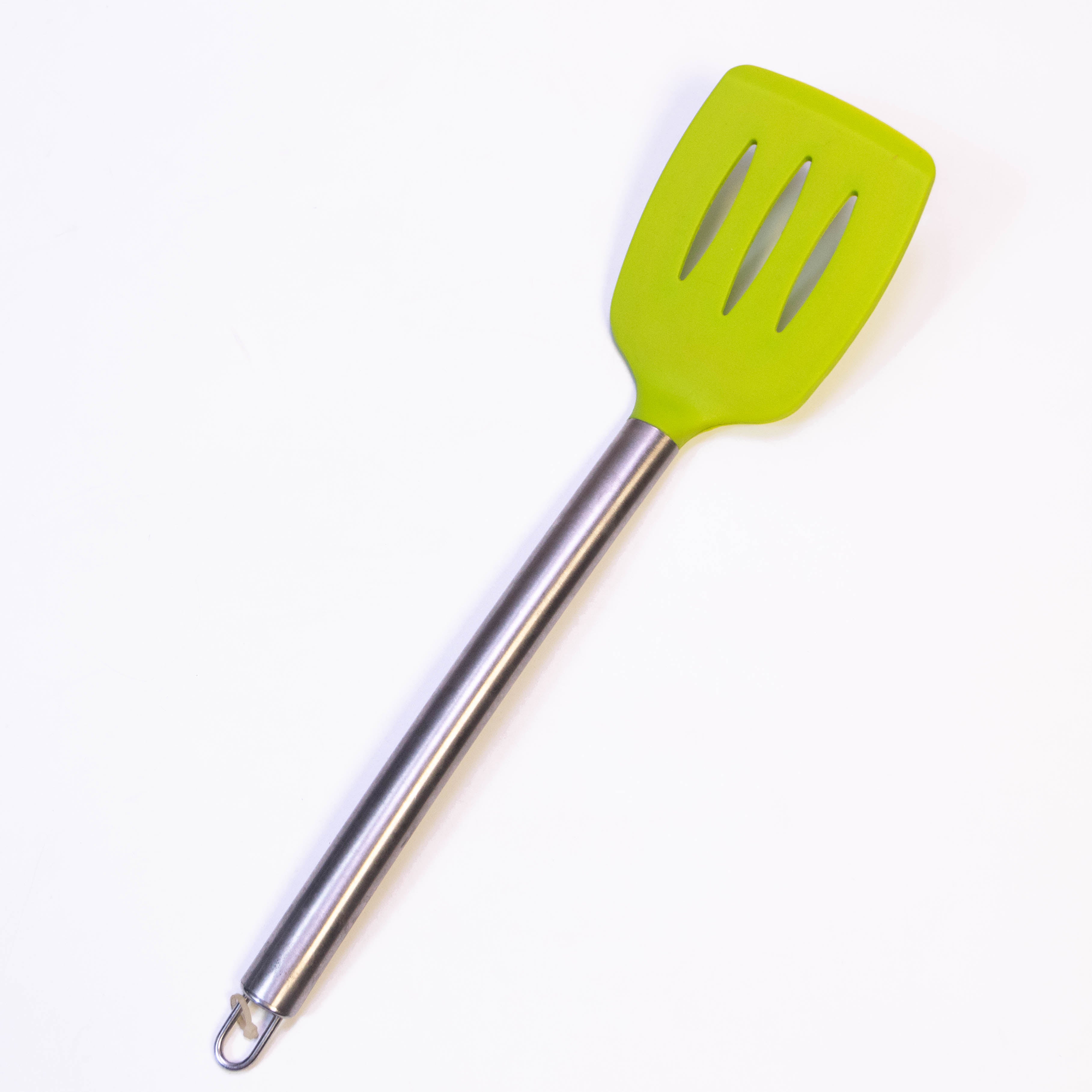 Tablecraft 14" Slotted Turner Spatula with Multi-Color Silicone Head & Stainless Steel Handle