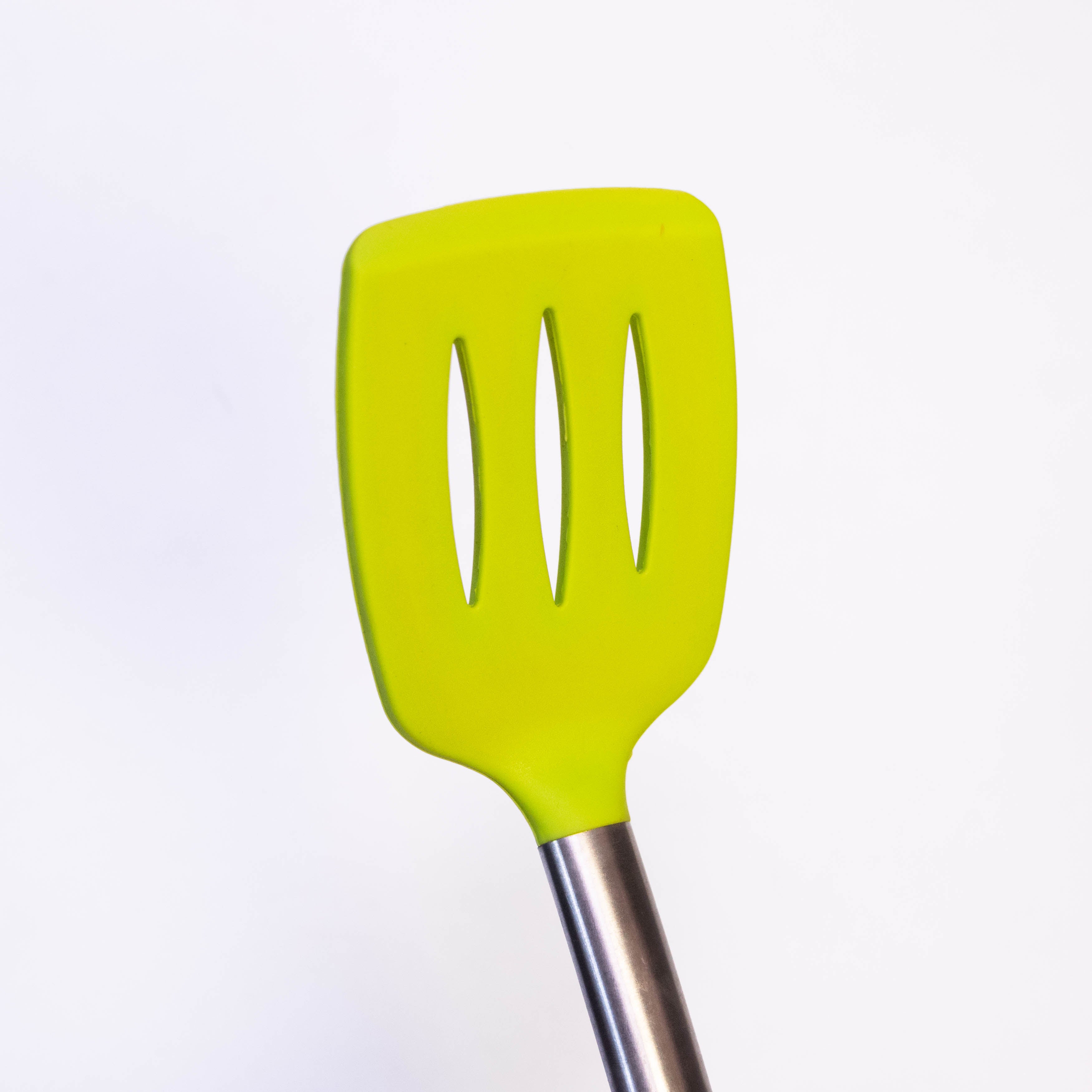 Tablecraft 14" Slotted Turner Spatula with Multi-Color Silicone Head & Stainless Steel Handle
