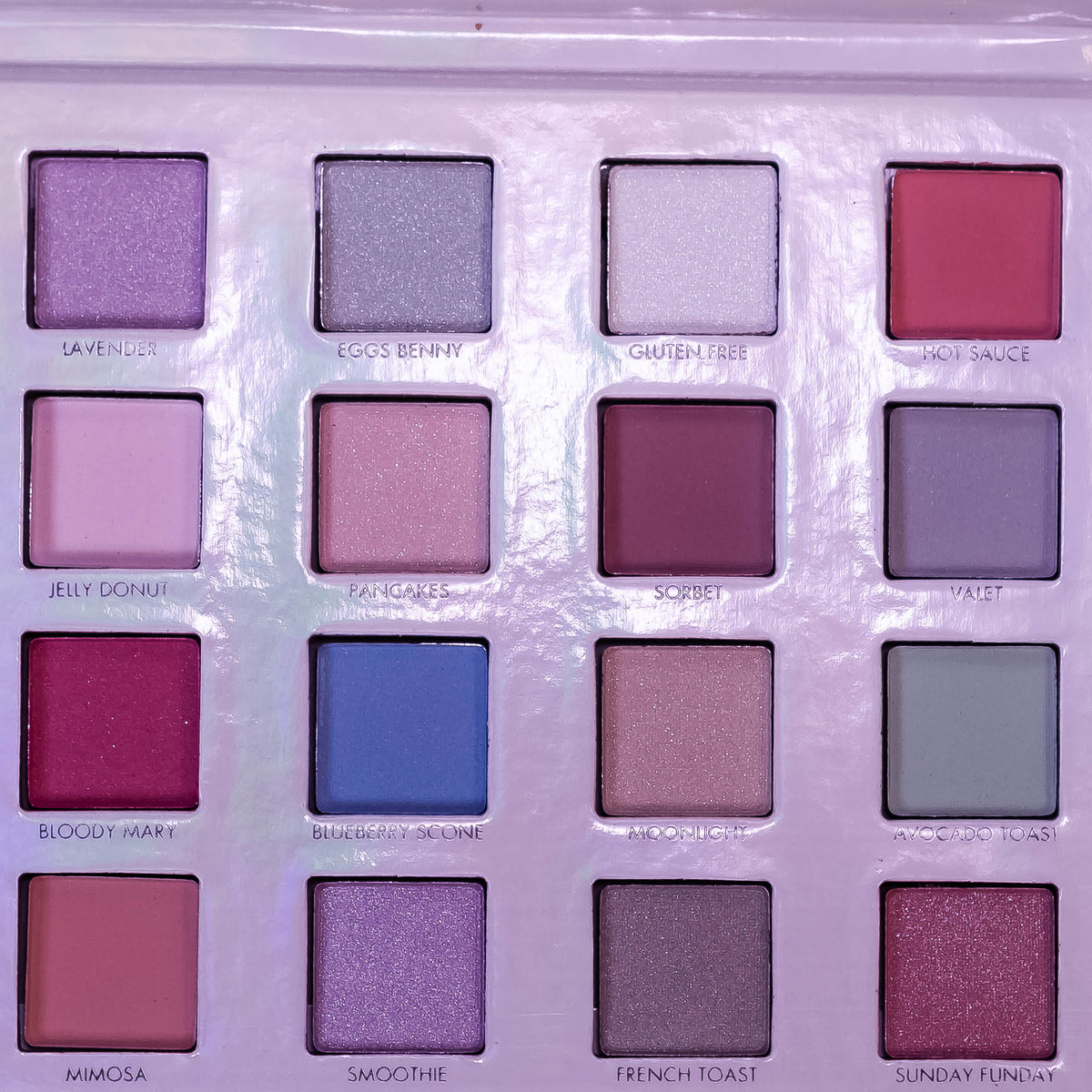Lorac I Love Brunch pastel eyeshadow palette with soft pink, peach, and lavender shades, perfect for dreamy eye looks.