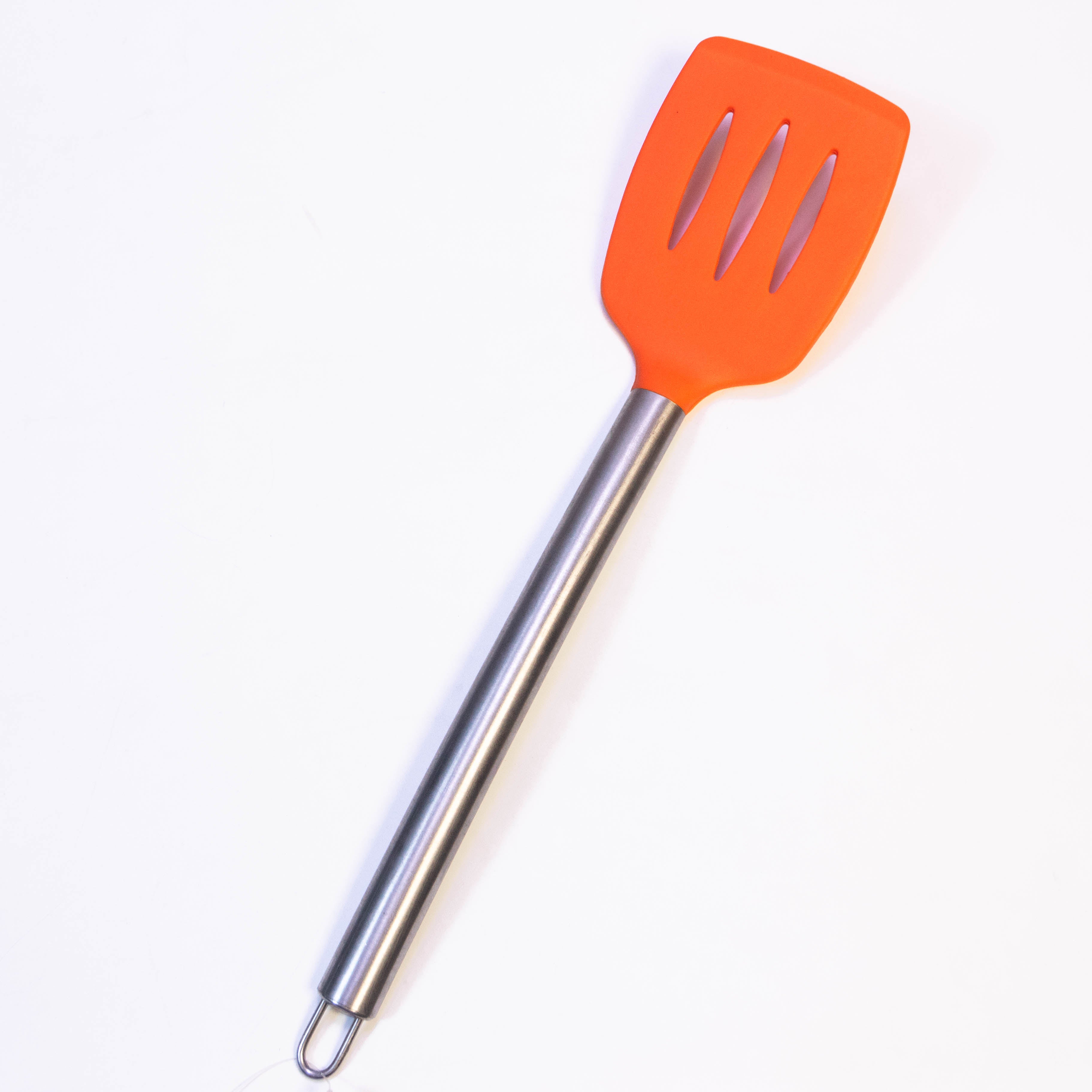 Tablecraft 14" Slotted Turner Spatula with Multi-Color Silicone Head & Stainless Steel Handle