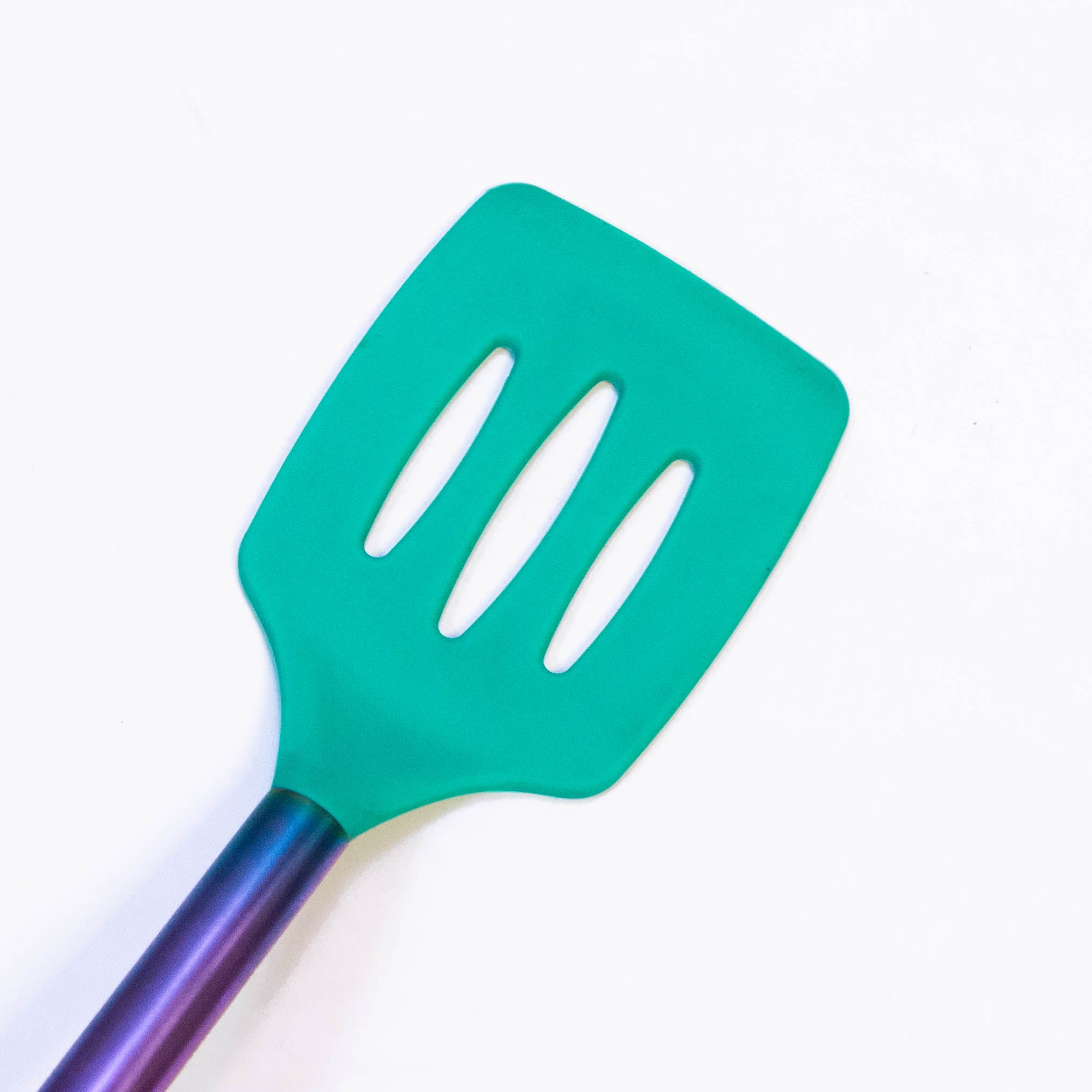 Tablecraft 14" Slotted Turner Spatula with Multi-Color Silicone Head & Stainless Steel Handle