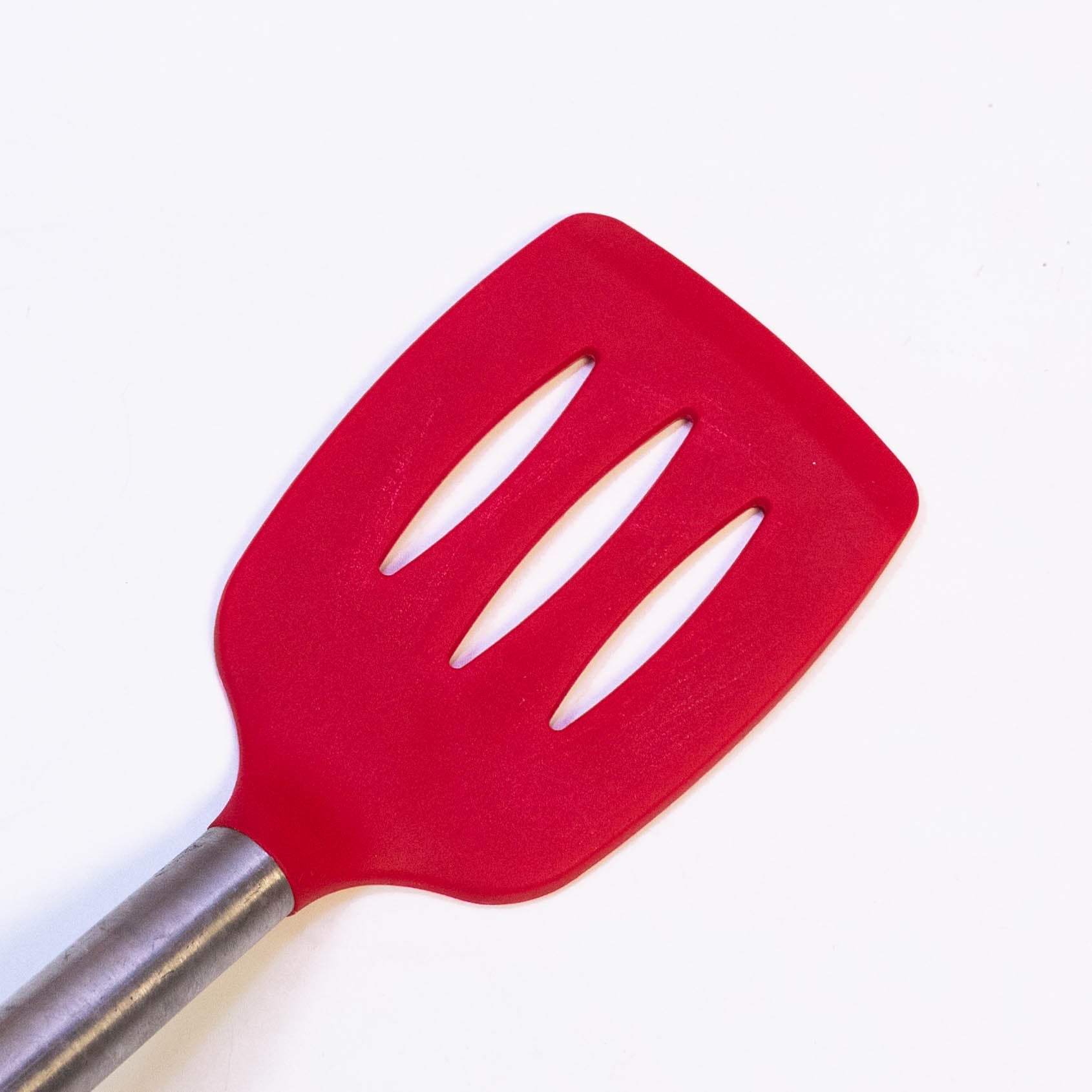 Tablecraft 14" Slotted Turner Spatula with Multi-Color Silicone Head & Stainless Steel Handle