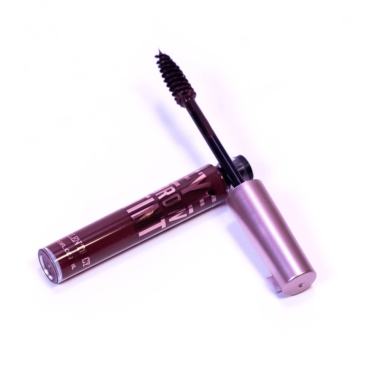 Ellen Tracy Brown Eye Brow Tint from Zoni Stores, makeup product with a close-up of the brow tint applicator and tinted brows.