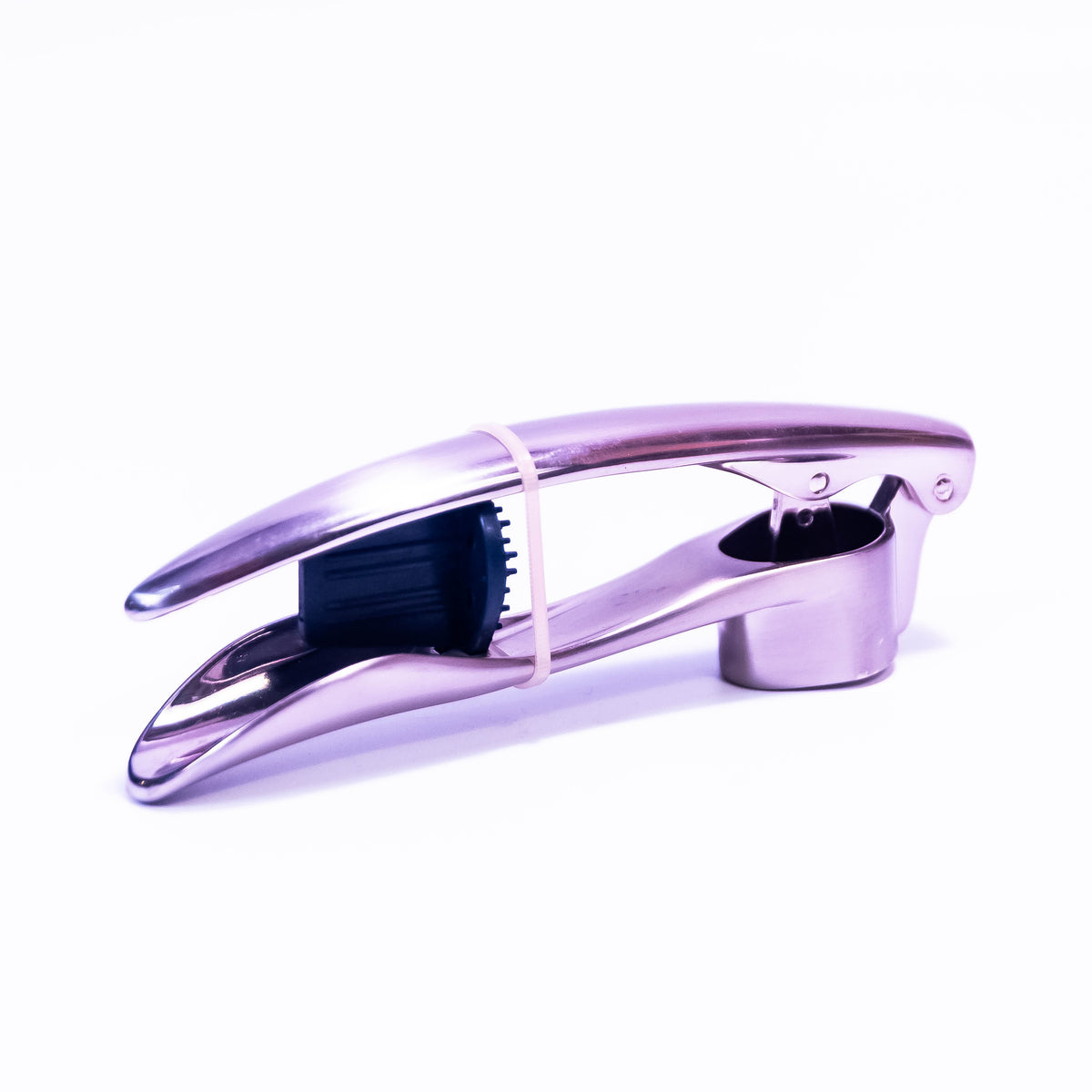 Stainless steel garlic press from ZoniStores, a durable kitchen accessory with ergonomic handle for easy garlic crushing.