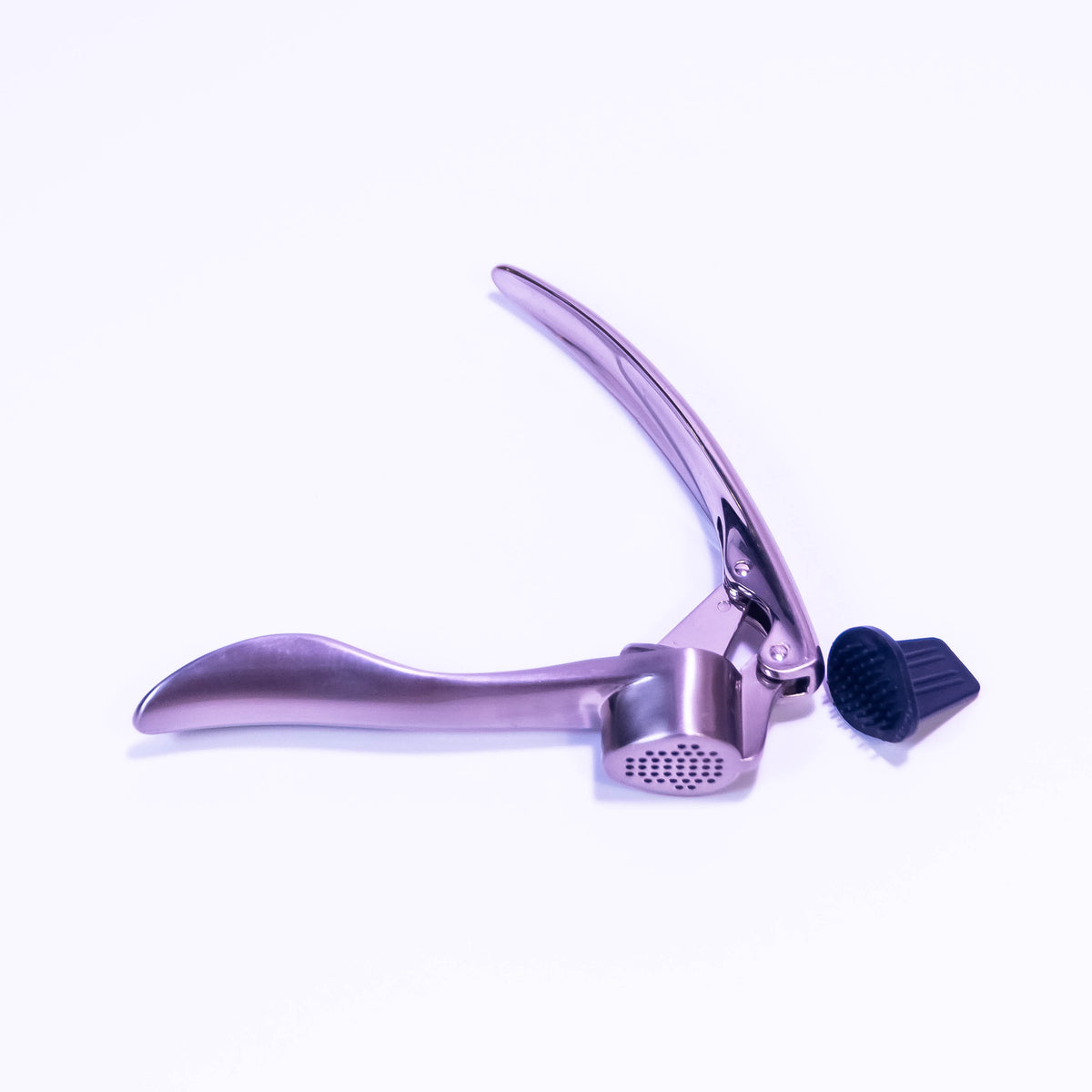 Stainless steel garlic press from ZoniStores, a durable kitchen accessory with ergonomic handle for easy garlic crushing.