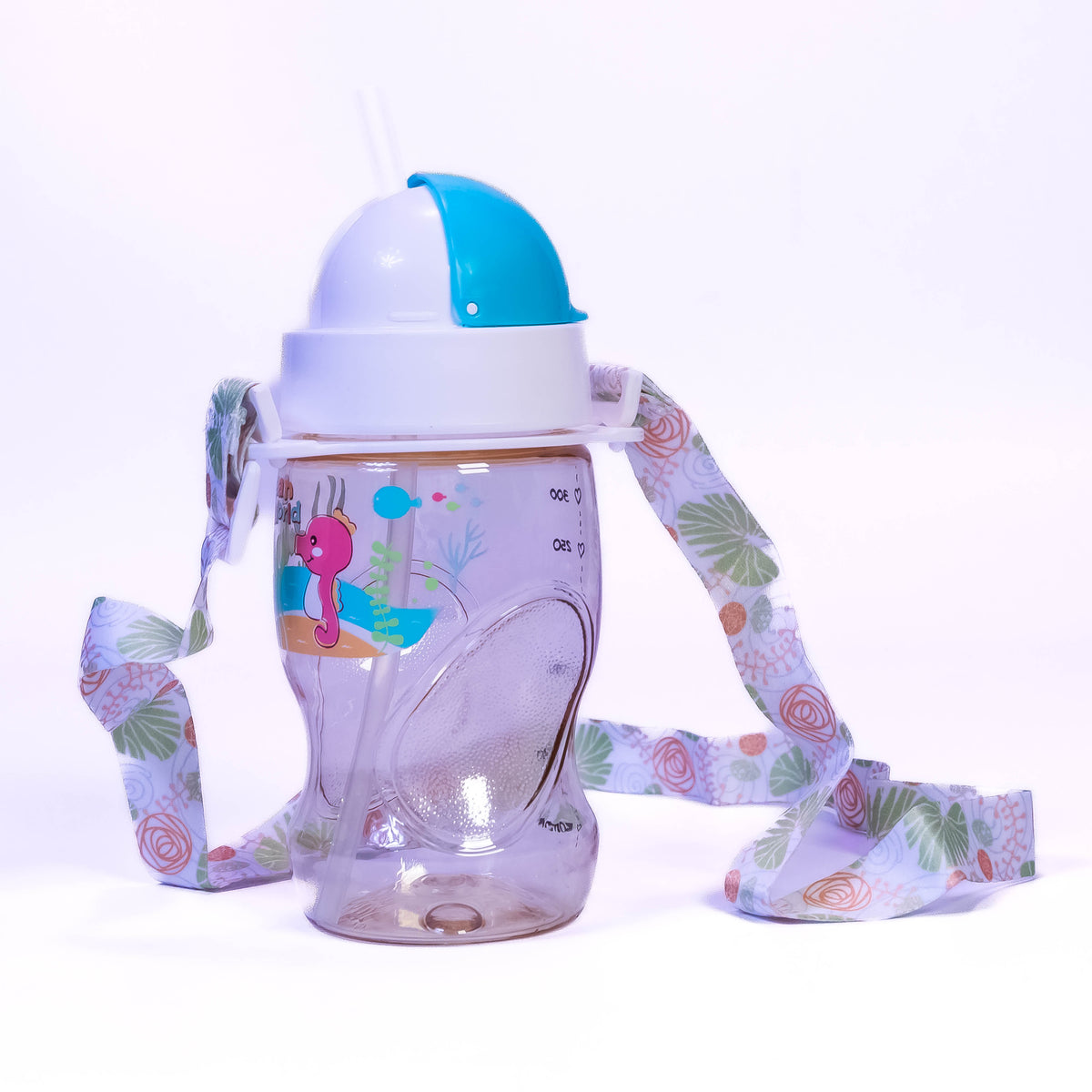 AquaKids 300ml sport straw sip water bottle for kids, with a colorful design and a secure lid, designed for active children.