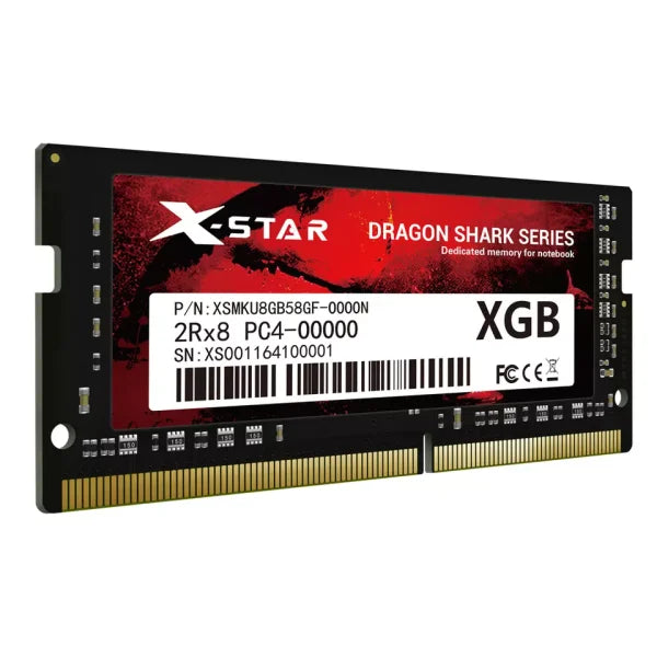 Zoni Stores X-STAR 8GB DDR4 Laptop RAM module with SODIMM design, 2666MHz speed, and Dragon Shark branding.