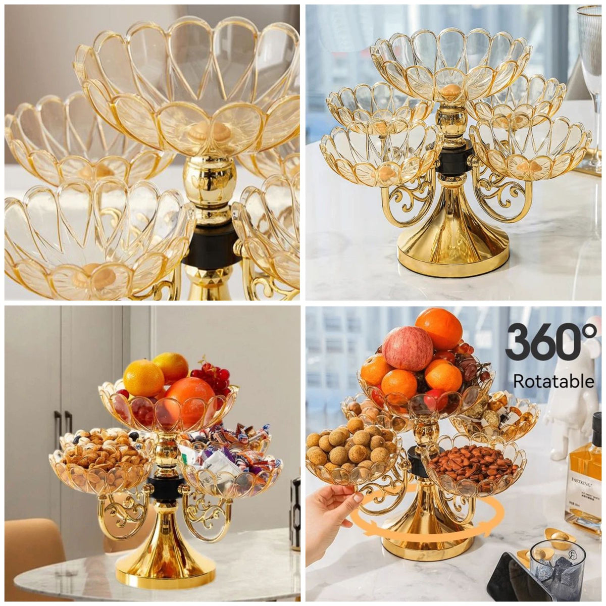 Imported Acrylic Rotating 360 Degree Dry Fruits Chocolates 5 Portion Tray Set.