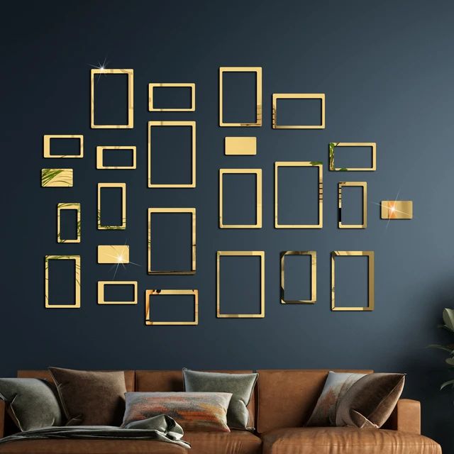 Zoni Stores 24-piece geometric rectangle DIY acrylic mirror wall stickers arranged in a modern pattern in a home in Pakistan