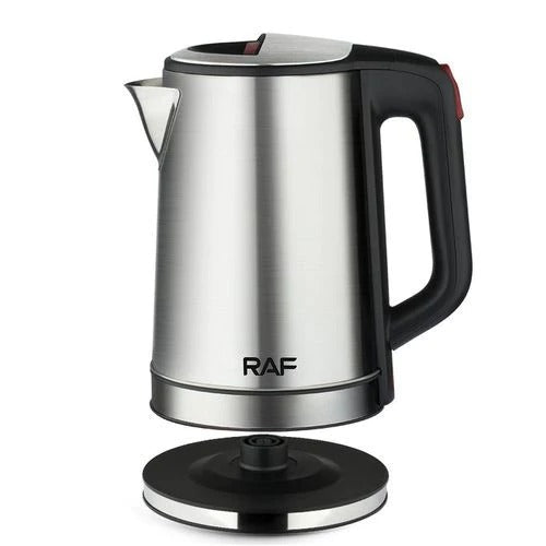 Zoni Stores RAF Electric Kettle R.7915 with a sleek stainless steel body and ergonomic handle on a kitchen countertop.