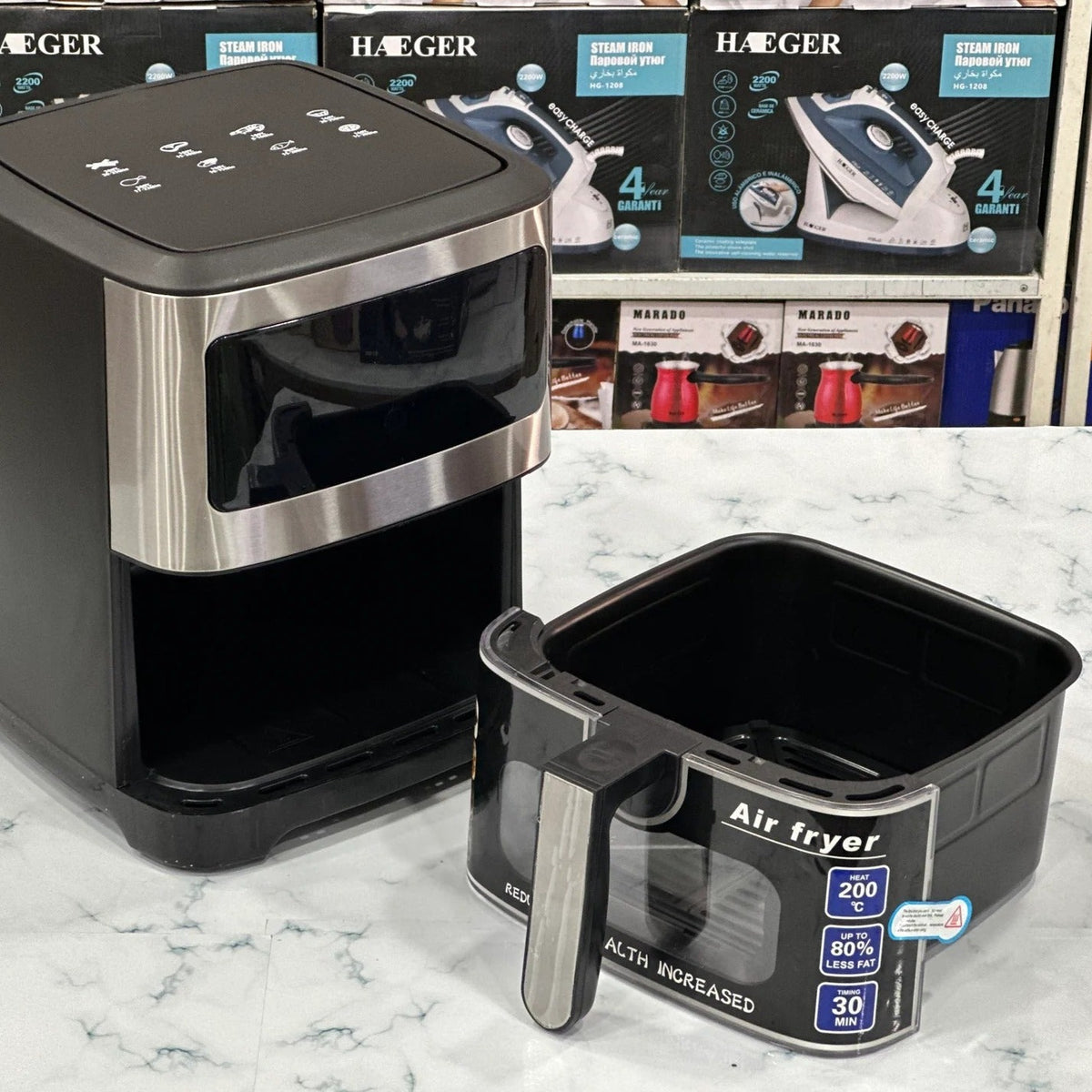 Golden Star Air Fryer by Zoni Stores, digital countertop air fryer with sleek modern design for healthy cooking.