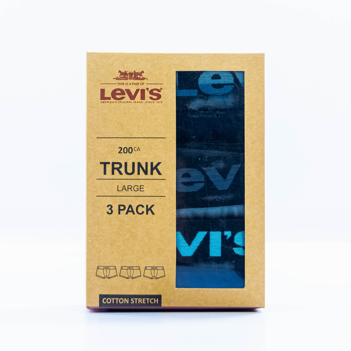 Pack of three Zoni Stores branded Levi's boxer briefs in black with Levi's logo waistband, displayed on a plain background.