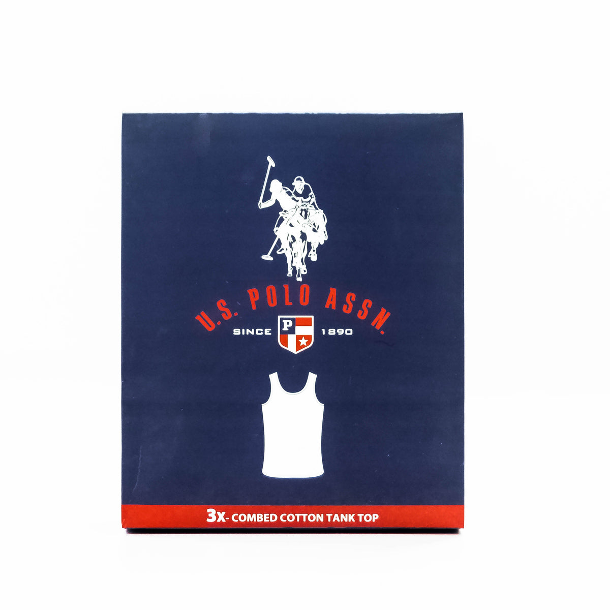Zoni Stores branded P-O-L-O vest in navy blue, shown on a hanger with detailed fabric texture and branding visible.