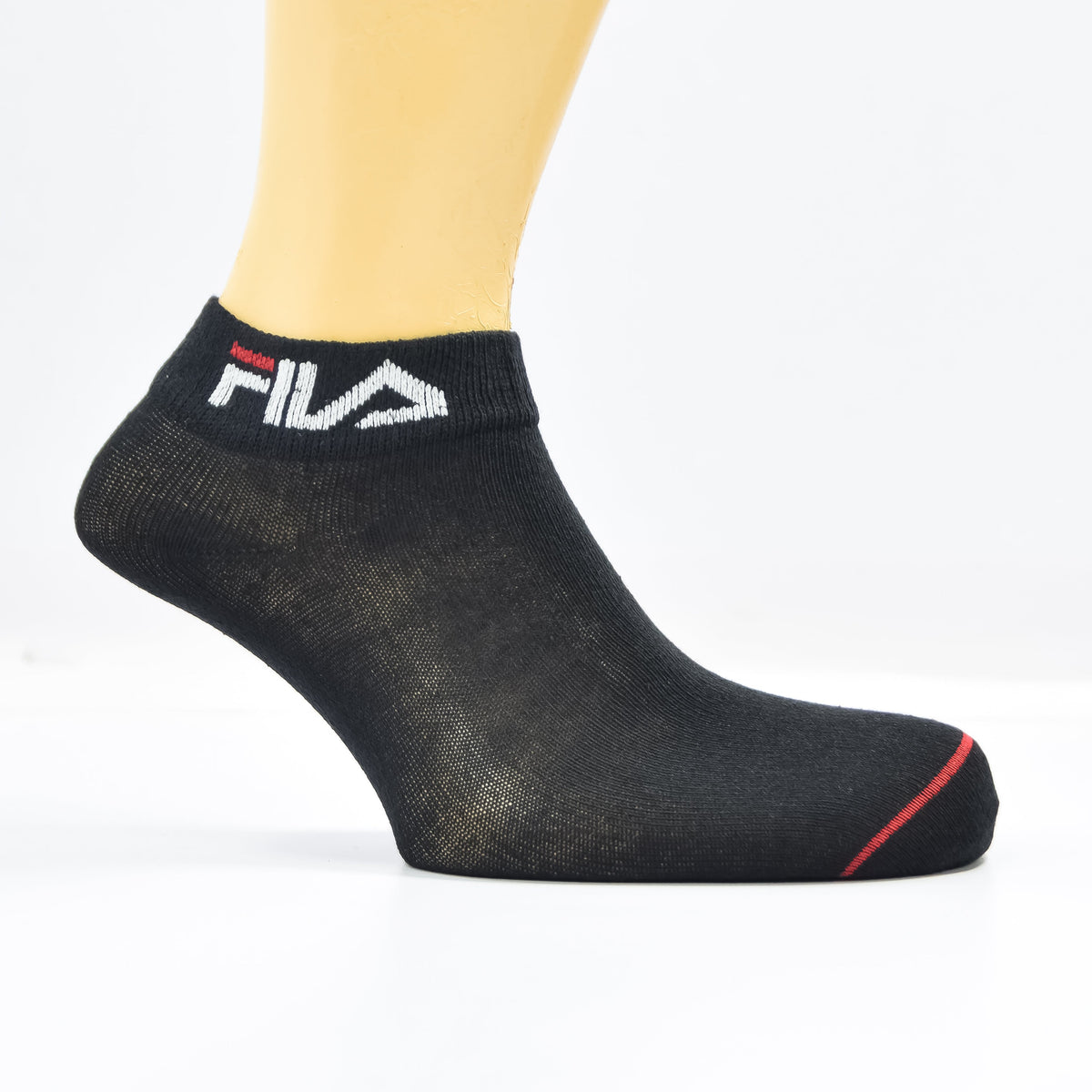 Zoni Stores branded F-i-l-a ankle socks pack of three, showing colorful striped and solid fabric designs for casual wear.