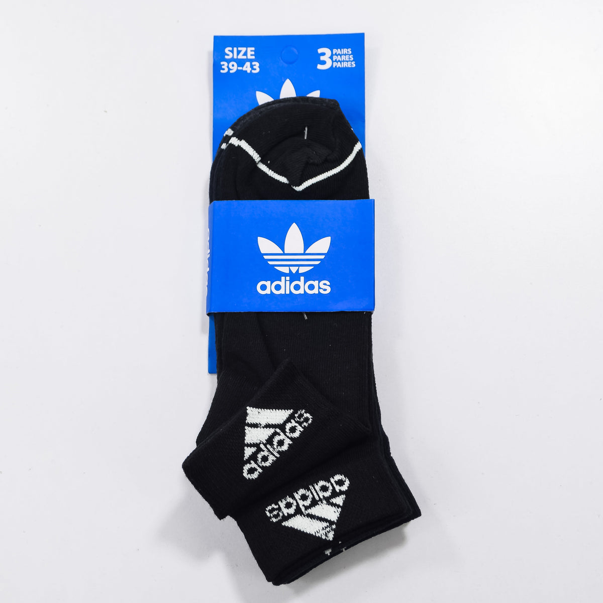 Pack of three black Adidas ankle socks from Zoni Stores, featuring the brand logo and comfortable crew-length design.
