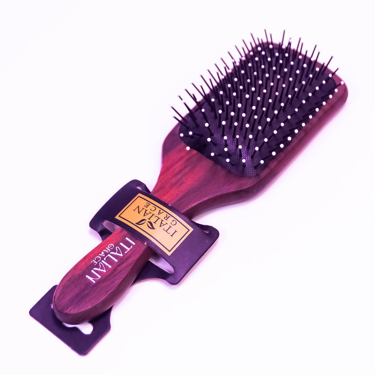 Wooden hair brush with natural bristles from Zoni Stores, showing the C5 model with smooth wooden finish and ergonomic design.