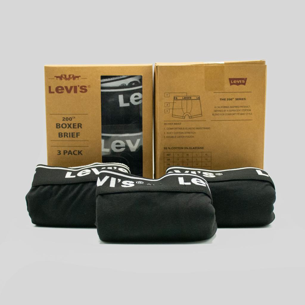 Set of three Zoni Stores branded Levi's boxer briefs in various colors, made from comfortable, breathable fabric.