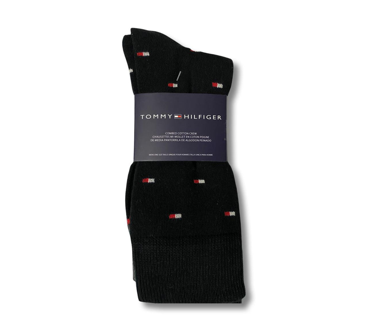 Set of three Zoni Stores T-O-M-M-Y formal socks in black and navy, comfortable stretch fabric for professional wear.