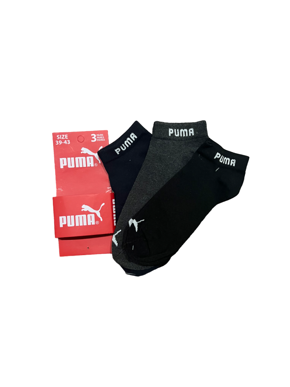Zoni Stores branded PUMA ankle socks in a pack of three, featuring classic design and comfortable fit for everyday wear.