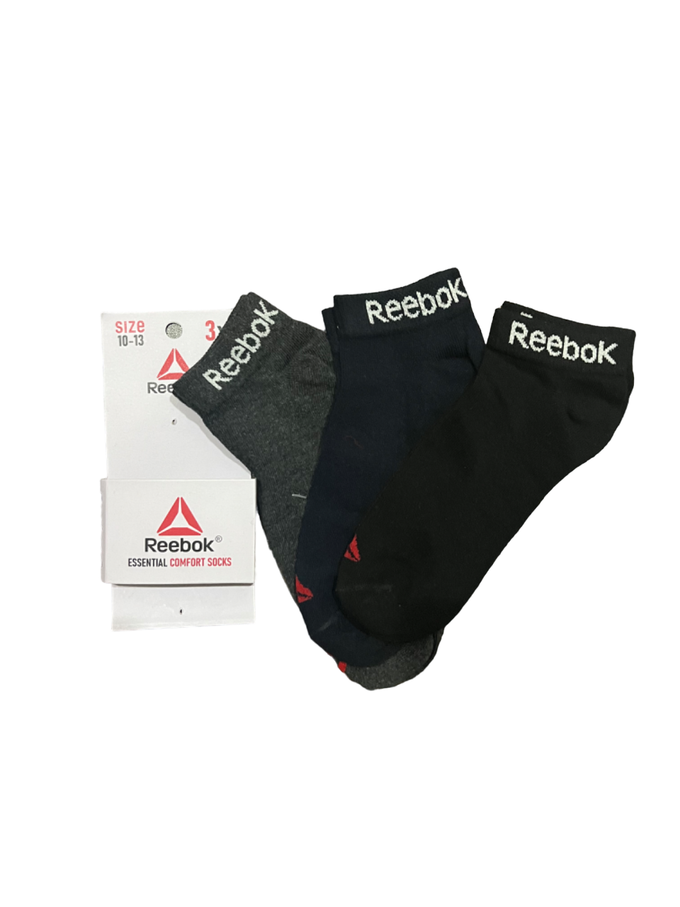 Zoni Stores branded R-E-E-B-O-K ankle socks in a pack of three, featuring comfortable fit and stylish design.