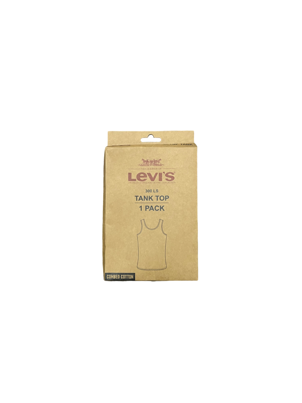Zoni Stores branded L-e-v-i-s vest 1 pack, gray sleeveless men's undershirt, front view with crew neckline and smooth fabric