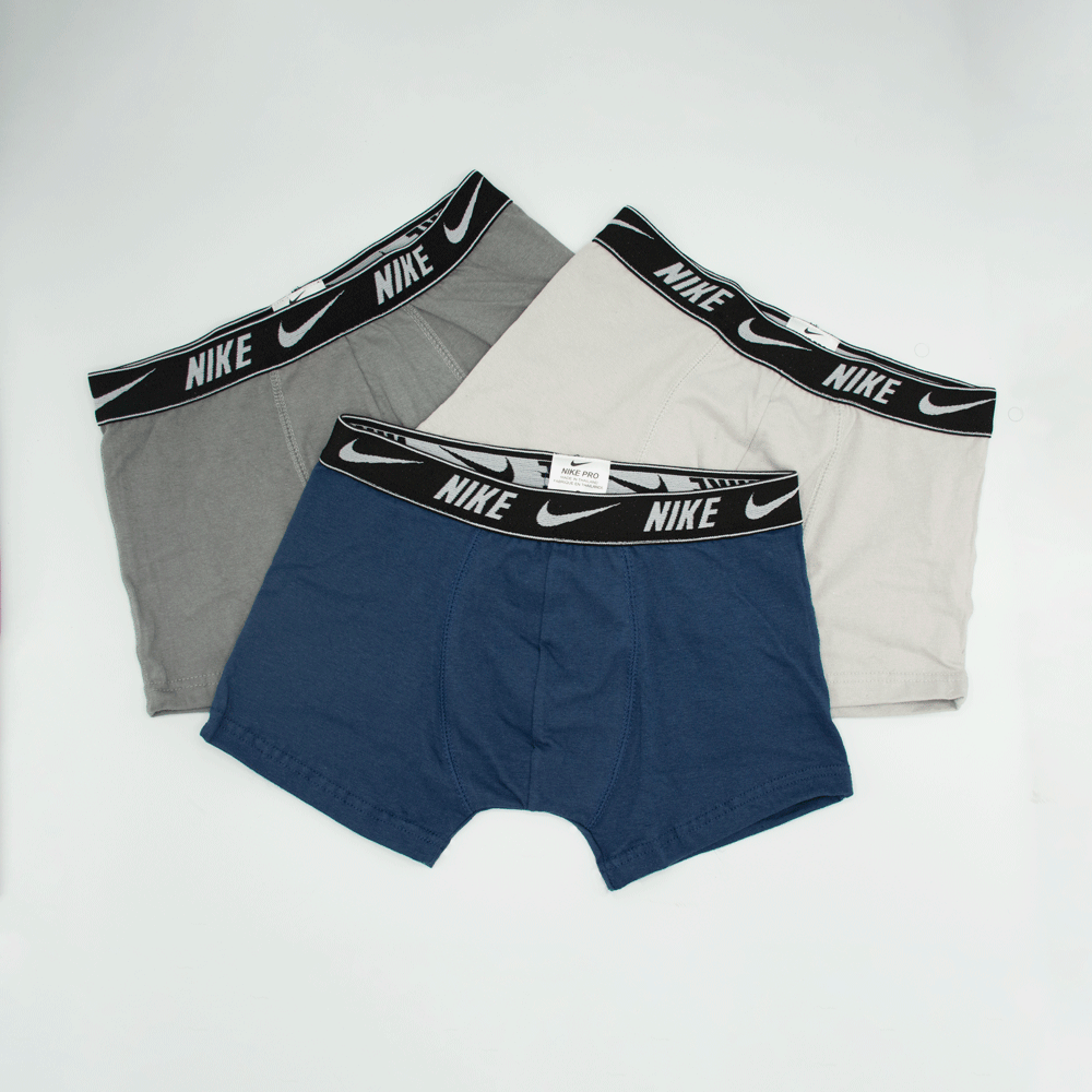 Nike branded boxer briefs in a pack of three, featuring comfortable fit and stylish design, shown in the image.