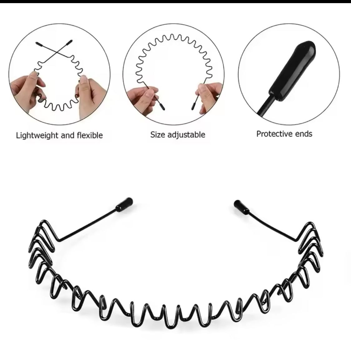 12 piece Fashion Metal Hair Band for Men Women Unisex Black Wavy Hair Head Hoop Band Sports Headband Hairband Hair Accessories Gift.