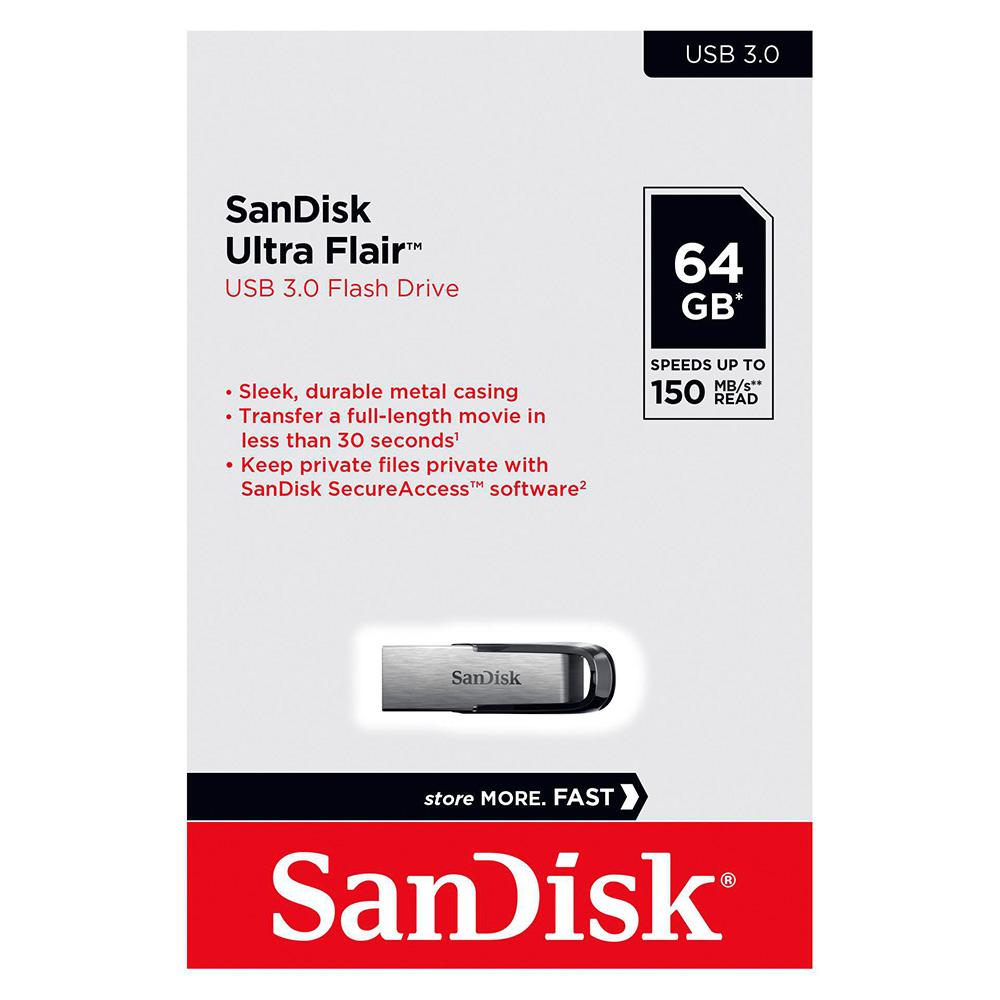 SANDISK, USB DRIVES Sandisk Ultra Flair 64GB USB 3.0 Flash Drive | Up to 150 MB/s Data Transfer Speed Metal casing |