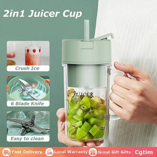 2in1 Rechargeable USB Juicer with Handling Cup and Direct Silicone Straw.