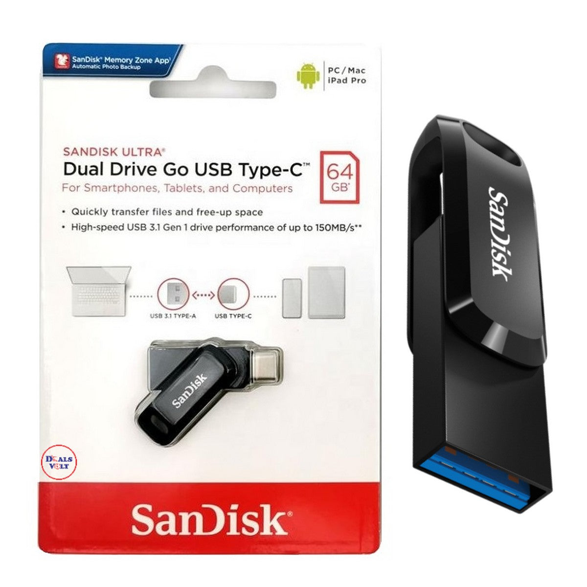 SANDISK, USB DRIVES SanDisk 64GB Ultra Dual Drive Go USB Type-C Flash Drive-SDDDC3-064G-G46