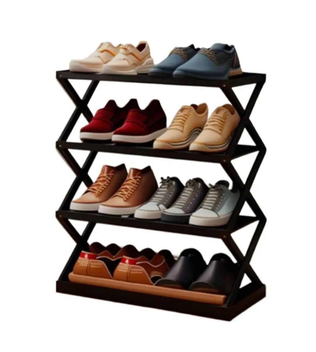 4 tier x shape stackable shoe rack expandable & adjustable fabric shoe shelf storage organizer.