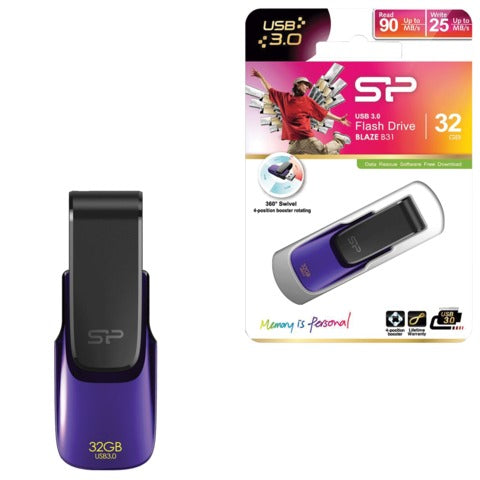 SILICON POWER, USB DRIVES 32GB Silicon Power Blaze B31 USB3.0 Swivel Cap Flash Drive Black/Purple Edition