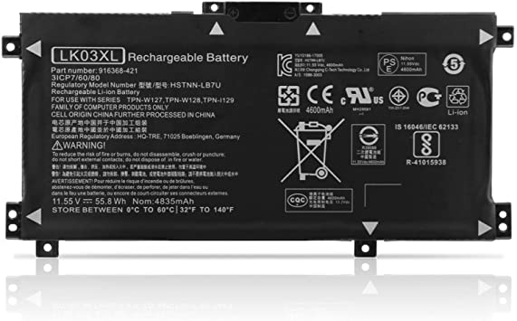 HP BATTERY, Laptop Batteries LK03XL Battery For HP17M 15m-bp012dx HSTNN-UB7I HSTNN-LB7U 916368-421 TPN-W127 TPN-W128 TPN-W129 916368-541 ORIGINAL