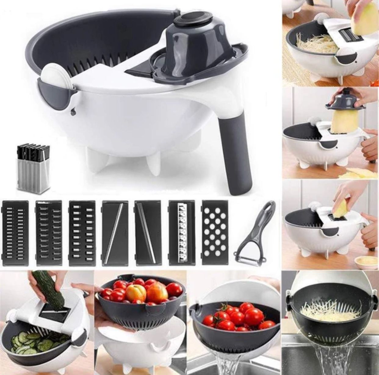 9 in 1 multifunctional magic rotate vegetable slicer.