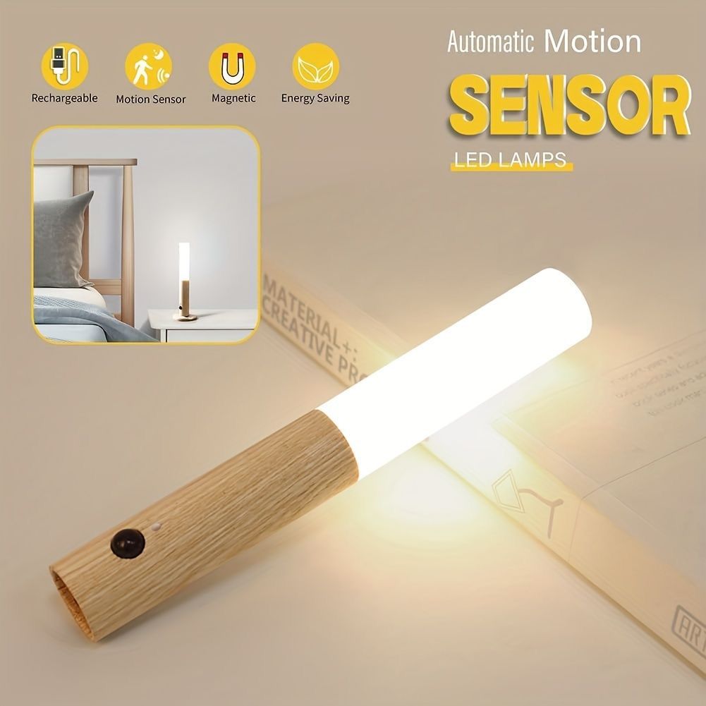 AI Intelligent 2in1  Motion Induction Wooden Shade Self Adhesive TubeLight (with Box Packing).