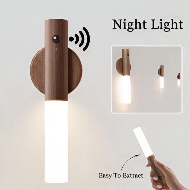 AI Intelligent 2in1  Motion Induction Wooden Shade Self Adhesive TubeLight (with Box Packing).