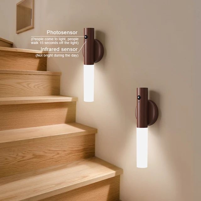 AI Intelligent 2in1  Motion Induction Wooden Shade Self Adhesive TubeLight (with Box Packing).