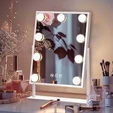 Adjustable LED lighted vanity makeup mirror in white, perfect for beauty and grooming, available at Zoni Stores
