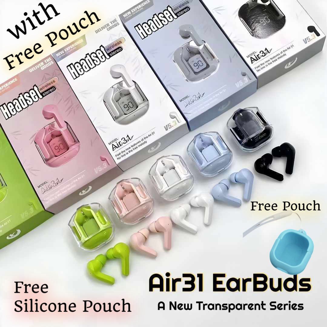 Air 31 Transparent EarBuds with Silicone Pouch Case.