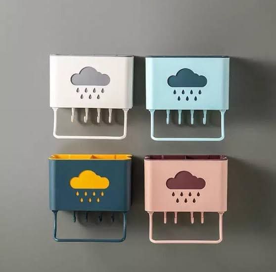 Cloud Kitchen Self Adhesive Cutlery Organizer with TowelTissue Roll Holder and 4pcs Hanging Hooks (MixRandom colour)